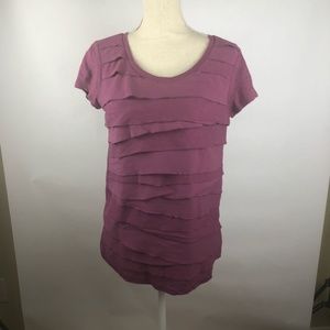 Loft Blouse, Maroon, Layered Front, short slv Sz M